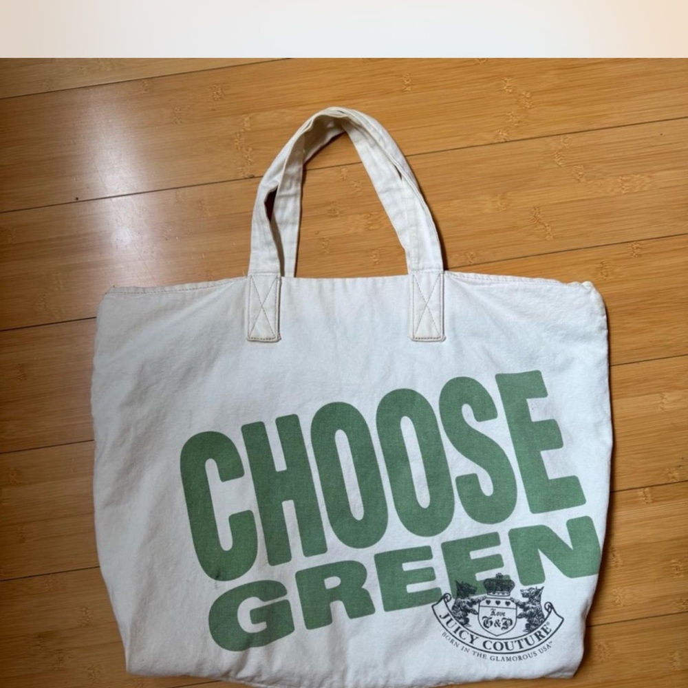 Juicy Couture Cream and Green Canvas Tote